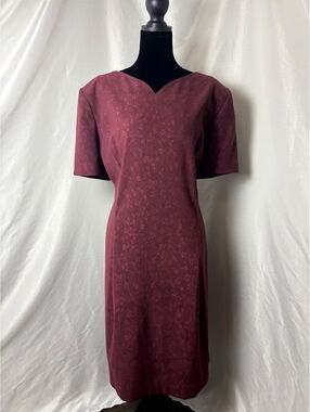 Sag Harbor Dress Women 18 Burgundy Excellent Vintage Floral Jacquard Midi Sheath